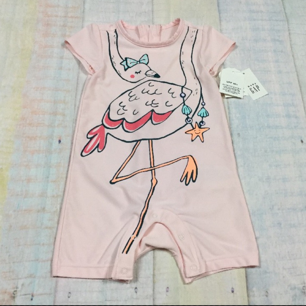 Baby Gap Girls Pink Flamingo Rash Guard Swimsuit